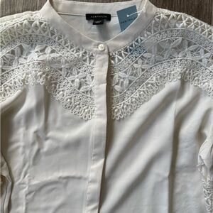 Ann Taylor NWT Ivory Lace Yoke Blouse Romantic Boho Top Size M